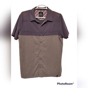 Prana Colorblock Button Up Shirt Mens Medium Blue Gray Short Sleeve